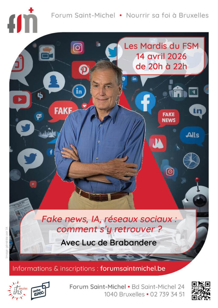 Affiche de la conférence "Fake news, IA, réseaux sociaux : comment s’y retrouver ?", inforamtion pratique ci-dessous.